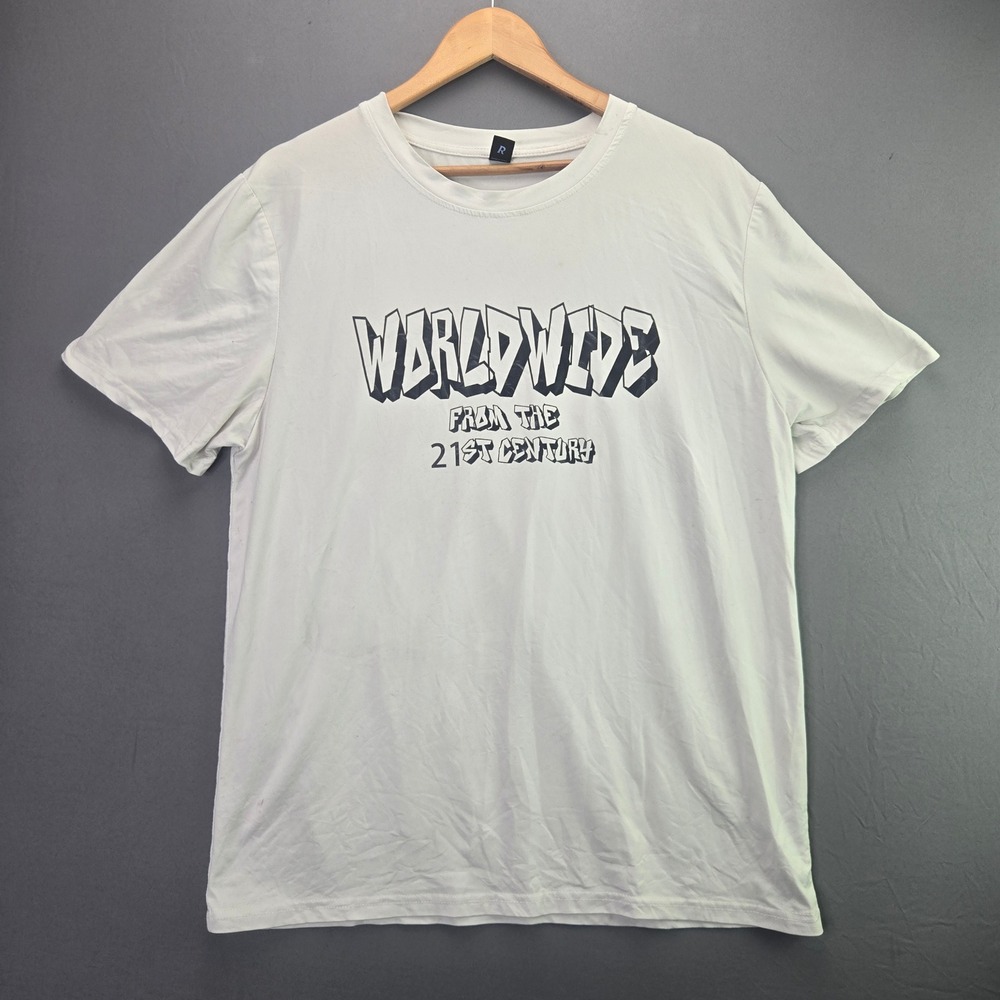 Romwe T-Shirt Worldwide 21st Century Dragon Graphic L White Short Sleeve Tee